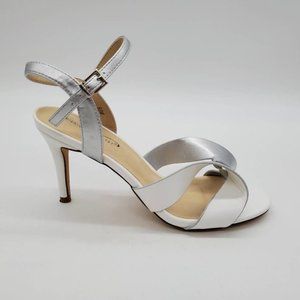 Midnight Velvet‎ Womens Sandals White Slim Heels Ankle Strap Buckle 8.5 M